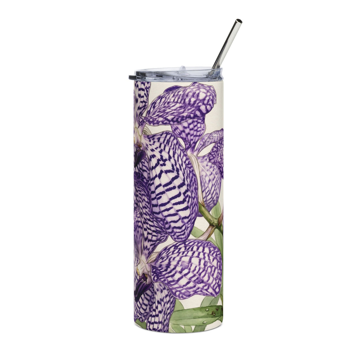 Purple Vanda Orchid Stainless Steel Tumbler | 20oz Floral Skinny Tumbler