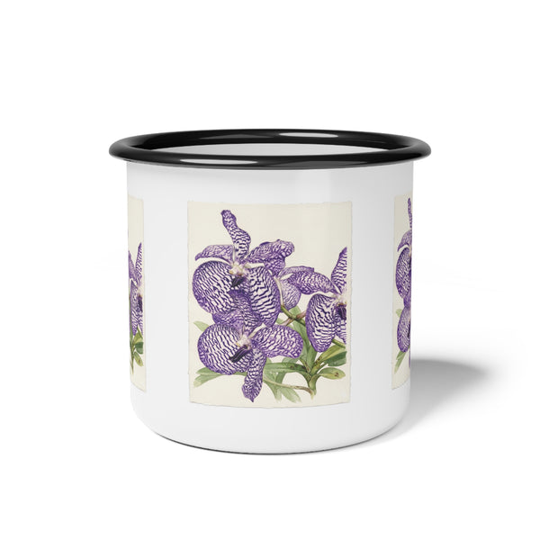 Vanda coerulea Vintage Purple Iris Illustration Enamel Camp Cup | Floral Camping Mug