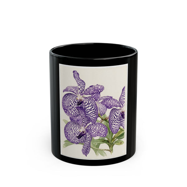 Vanda coerulea Purple Orchid Illustration Mug | Black Ceramic 11oz 15oz