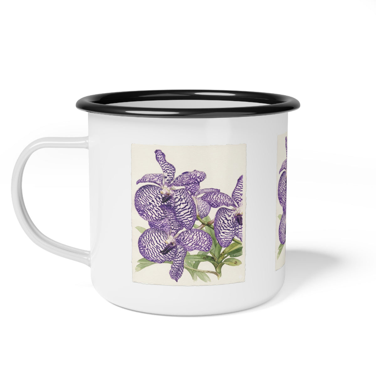 Vanda coerulea Vintage Purple Iris Illustration Enamel Camp Cup | Floral Camping Mug