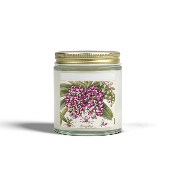Pink Orchid Botanical Candle, Scented Soy Wax Jar | Coconut Apricot 4oz-9oz