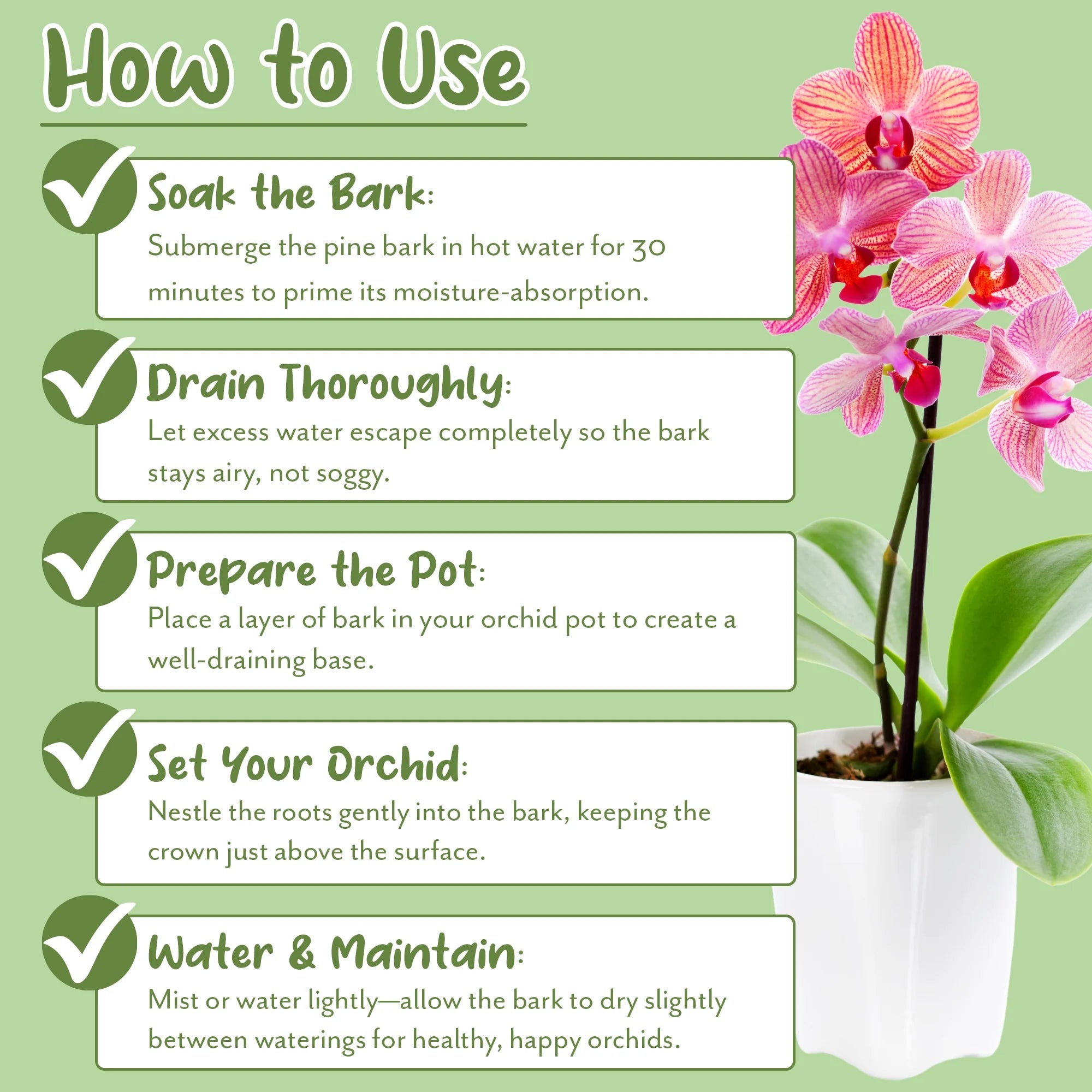 100% Organic Orchid Potting Bark (2 Quarts), All-Natural Usa-Sourced Pine Bark Orchid Mix Additive