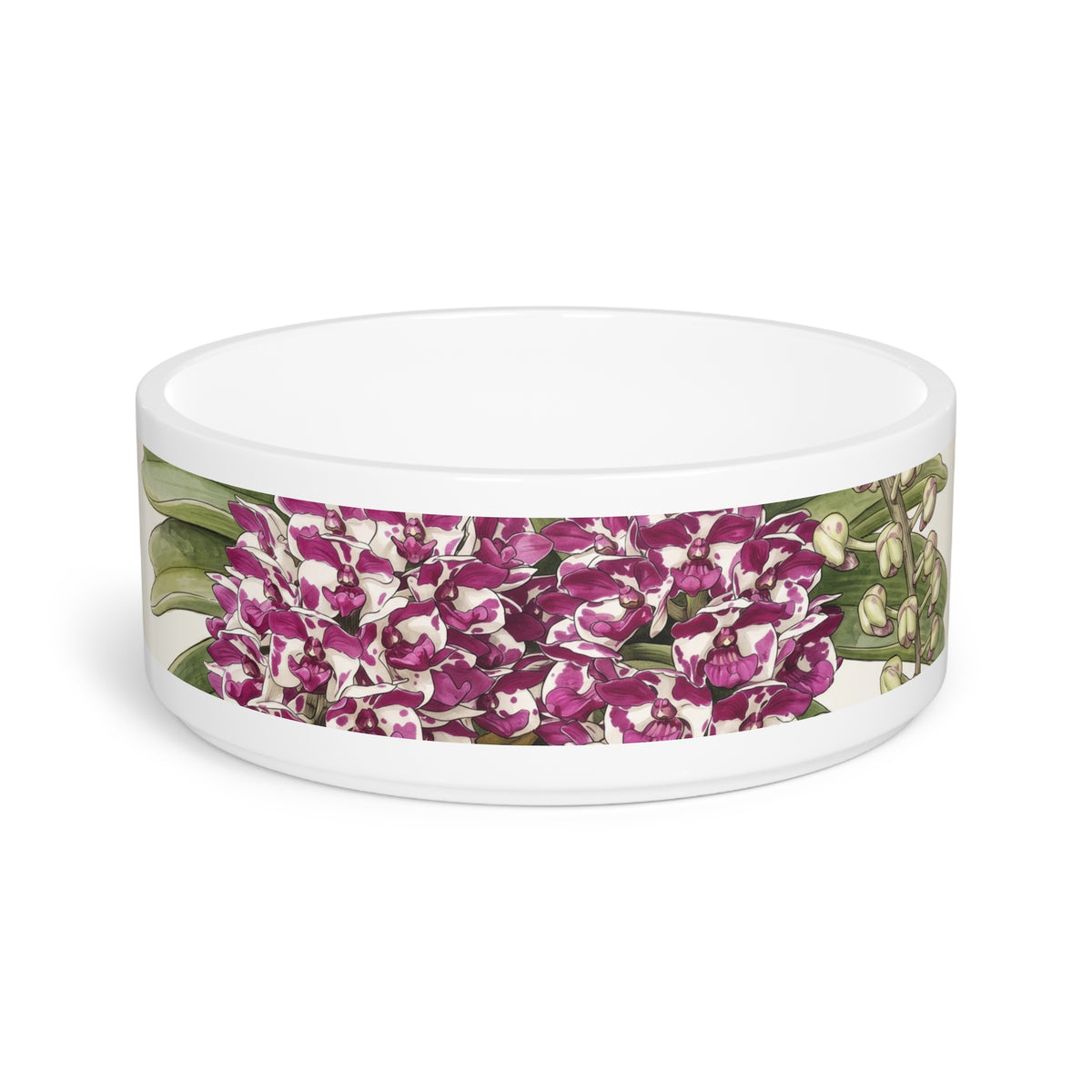 Purple Orchid Illustration Pet Bowl | Floral Ceramic Dog Cat Dish