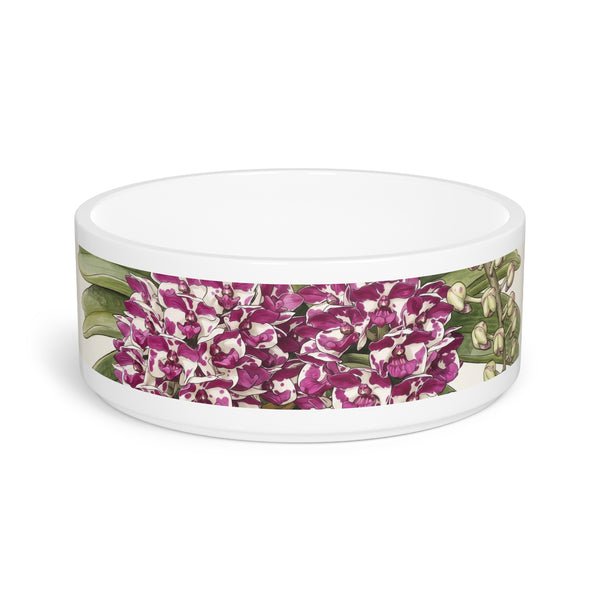 Purple Orchid Illustration Pet Bowl | Floral Ceramic Dog Cat Dish