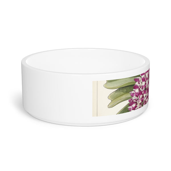 Purple Orchid Illustration Pet Bowl | Floral Ceramic Dog Cat Dish