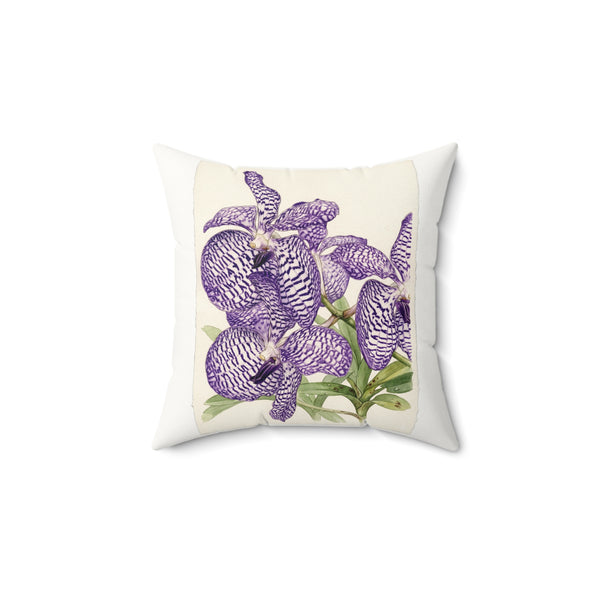 Vanda coerulea Purple Orchid Illustration Pillow | Floral Botanical Throw Pillow