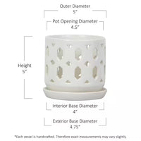 Dixie Small White Ceramic round Orchid Planter with Drainage Holes and Attached Saucer (5 In. L X 5 In. W X 5 In. H)