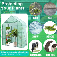 Walk-In Greenhouse Cover Waterproof PE Greenhouse Replacement Cover with Roll-Up Zipper Door Uv-Resistant Small Warm House