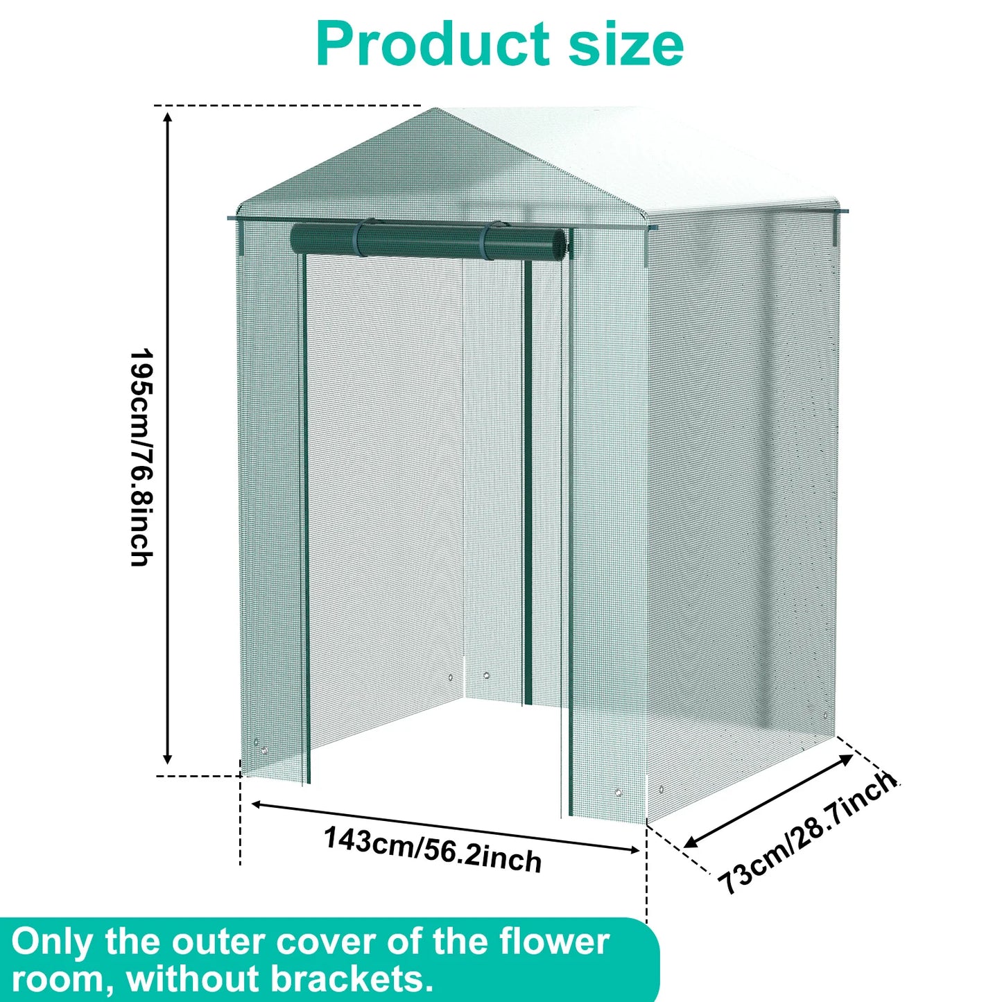 Walk-In Greenhouse Cover Waterproof PE Greenhouse Replacement Cover with Roll-Up Zipper Door Uv-Resistant Small Warm House